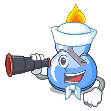 Denizci dürbün alkol brülör maskot karikatür vektör çizim ile