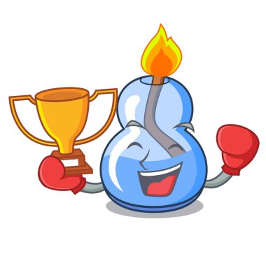 Boks şampiyonu alkol brülör maskot karikatür vektör çizim