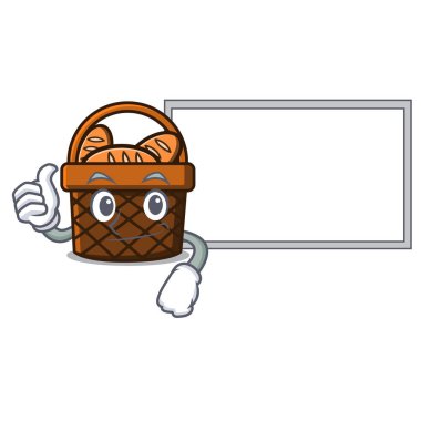 Başparmak yukarıya kurulu ekmek sepeti karakter karikatür vektör çizim ile