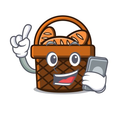 Telefon ekmek sepeti karakter karikatür vektör çizim ile