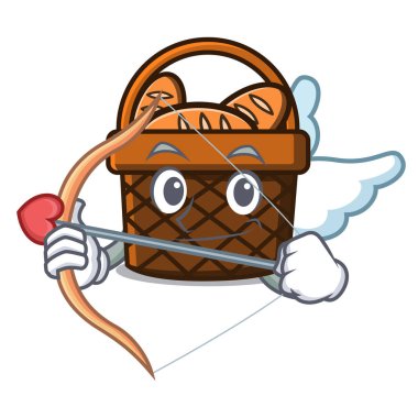 Aşk tanrısı ekmek sepeti karakter karikatür vektör çizim