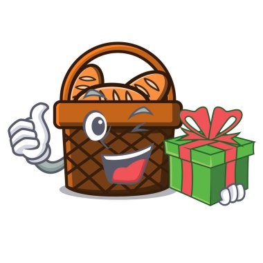 Hediye ekmek sepeti maskot karikatür vektör çizim ile