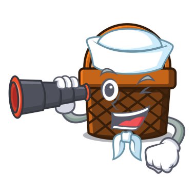 Denizci dürbün ekmek sepeti maskot karikatür vektör çizim ile