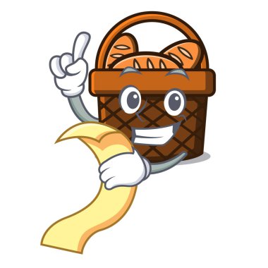 Menü ekmek sepeti maskot karikatür vektör çizim ile