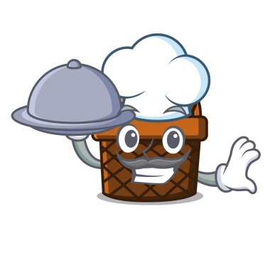 Şef yiyecek ekmek sepeti maskot karikatür vektör çizim ile