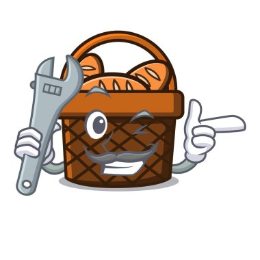 Mekanik ekmek sepeti maskot karikatür vektör çizim