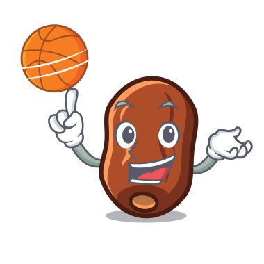 Basketbol ile tarihleri karakter karikatür vektör çizim meyve.