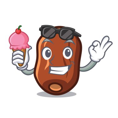 Dondurma ile tarihleri karakter karikatür vektör çizim meyve.