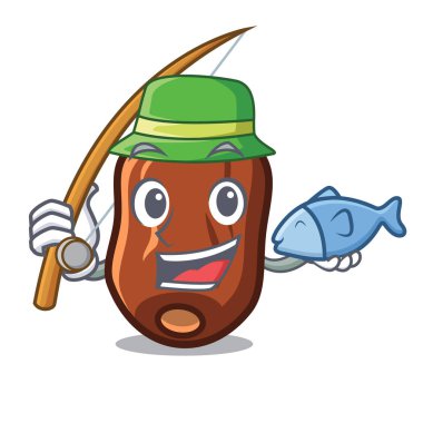 Balık tutma tarihleri maskot karikatür vektör çizim meyve