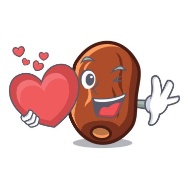 Kalp ile tarihleri maskot karikatür vektör çizim meyve.