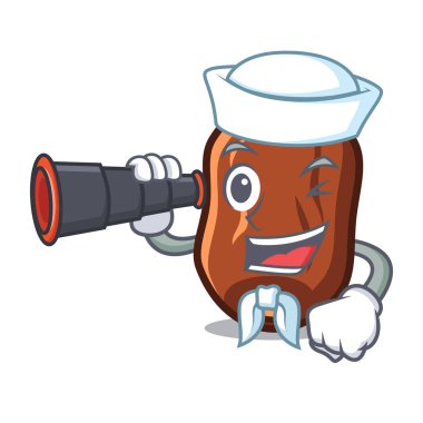 Denizci dürbün tarihleri ile meyve maskot karikatür vektör çizim