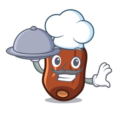 Şef gıda tarihleri ile meyve maskot karikatür vektör çizim