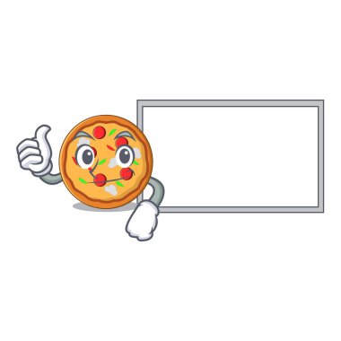 Başparmak yukarıya kurulu pizza karakter karikatür tarzı ile