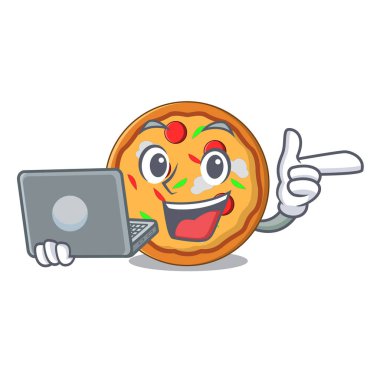 Dizüstü pizza karakter karikatür tarzı ile