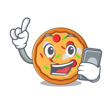 Telefon pizza karakter karikatür tarzı ile