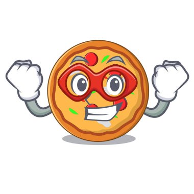 Süper kahraman pizza karakter karikatür tarzı