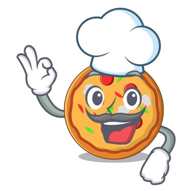 Şef pizza karakter karikatür tarzı