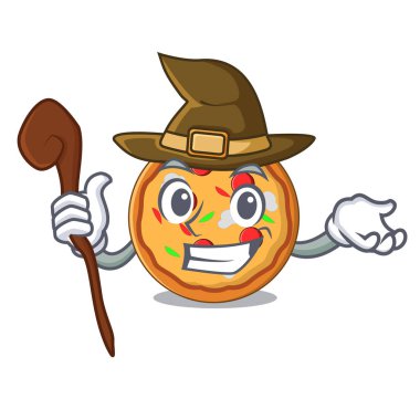 Cadı pizza maskot karikatür tarzı vektör çizim