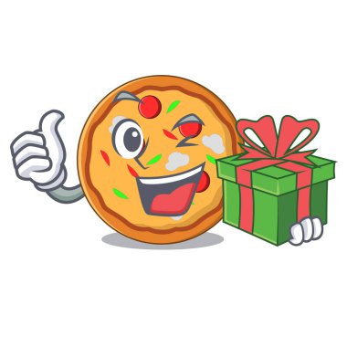 Hediye pizza maskot karikatür tarzı ile