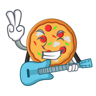 Gitar pizza maskot karikatür tarzı vektör çizim ile