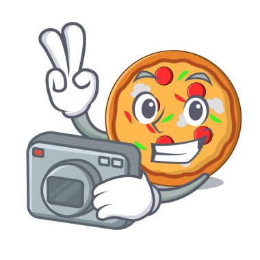 Fotoğrafçı pizza maskot karikatür tarzı
