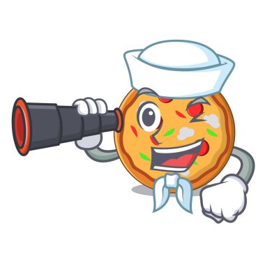 Denizci dürbün pizza maskot karikatür tarzı ile