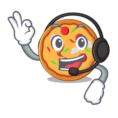 Kulaklık pizza maskot karikatür tarzı vektör çizim ile
