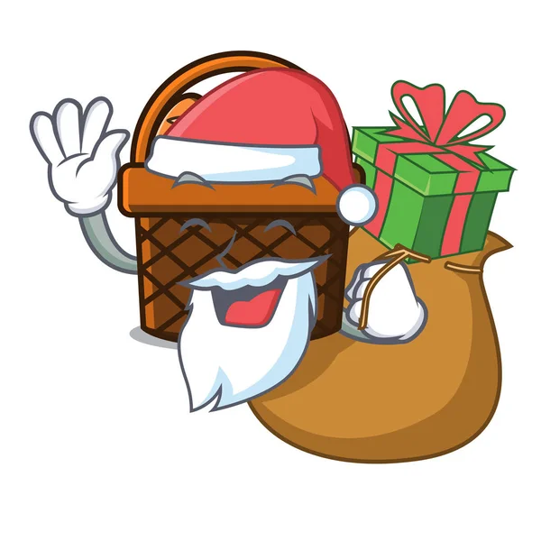Santa Avec Panier Pain Cadeau Mascotte Dessin Animé Vectoriel Illustration — Image vectorielle