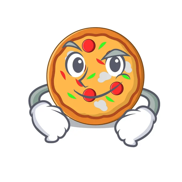 Gaya kartun Smirking pizza character - Stok Vektor