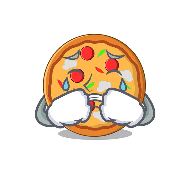 Huilen pizza mascotte cartoon stijl — Stockvector