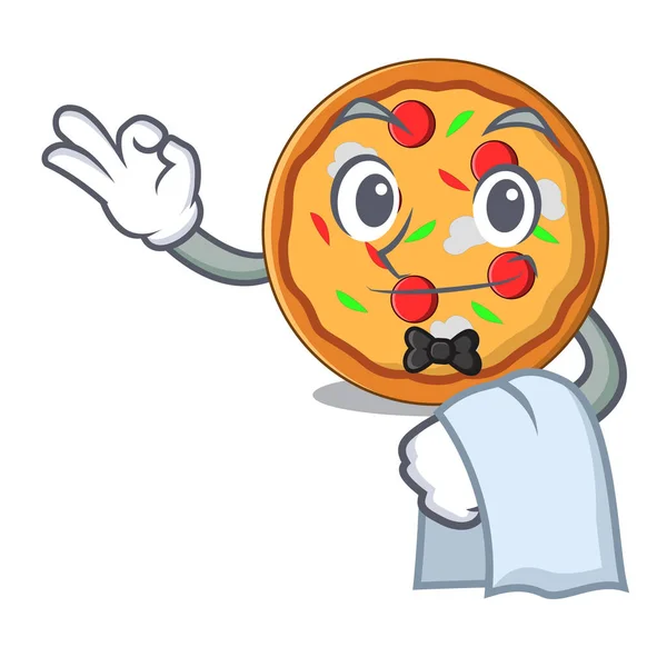Gaya kartun maskot pizza pelayan - Stok Vektor