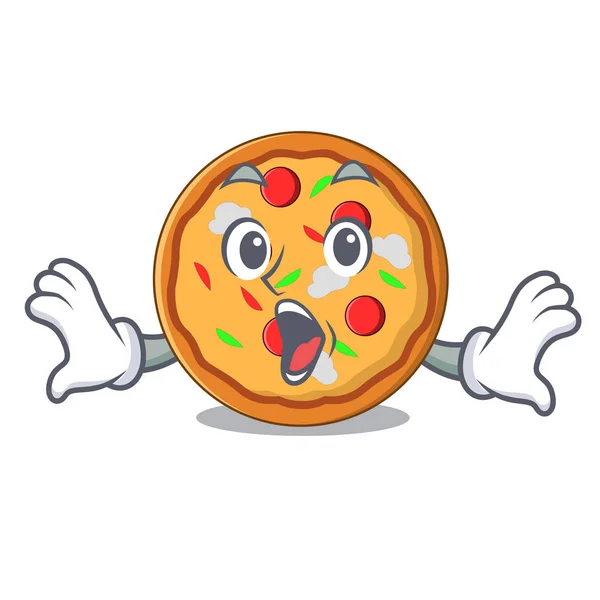 Verbaasd pizza mascotte cartoon stijl — Stockvector