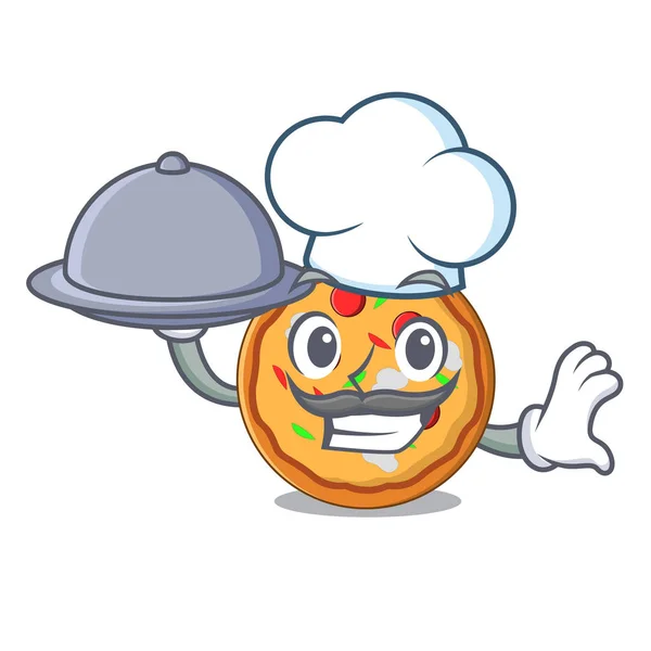 Chef with food pizza mascot cartoon style