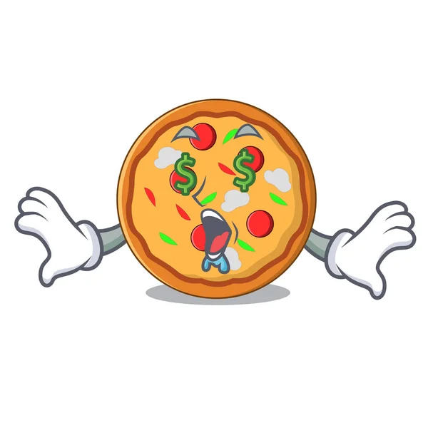 Ojo de dinero pizza mascota estilo de dibujos animados — Vector de stock