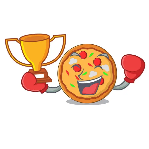 Tinju pemenang pizza maskot gaya kartun - Stok Vektor