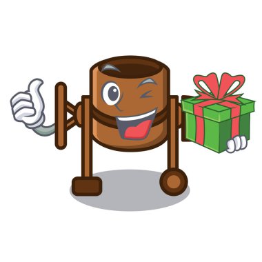 Hediye Beton Mikser maskot karikatür vektör çizim ile