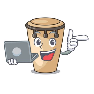 Dizüstü konga karakter karikatür tarzı vektör çizim ile