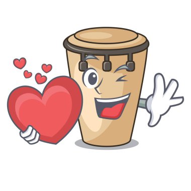 Kalp konga maskot karikatür tarzı vektör çizim ile