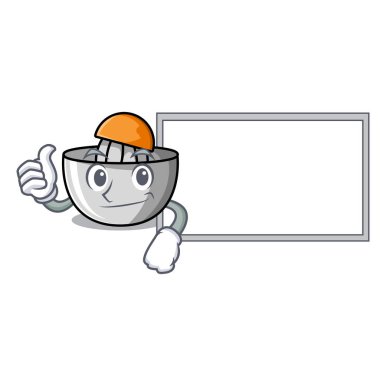 Başparmak yukarıya kurulu meyve sıkacağı karakter karikatür tarzı ile