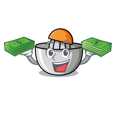 Para meyve sıkacağı maskot karikatür tarzı ile