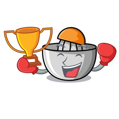 Boks kazanan meyve sıkacağı maskot karikatür tarzı