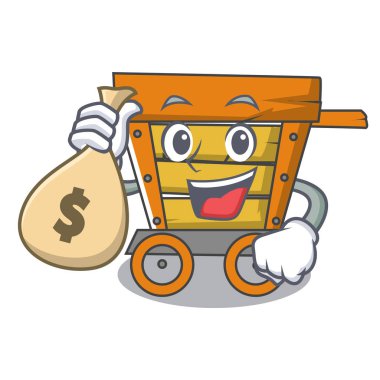 Para çantası ahşap arabası karakter karikatür ile