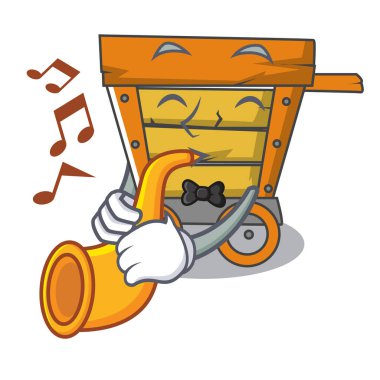 Trompet ahşap arabası maskot karikatür ile