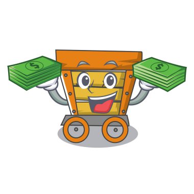 Para tahta arabası maskot karikatür ile