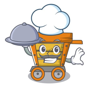 Şef gıda ahşap arabası maskot karikatür ile