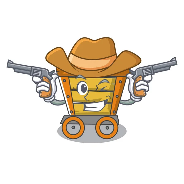 Cowboy carrinho de madeira personagem desenhos animados — Vetor de Stock