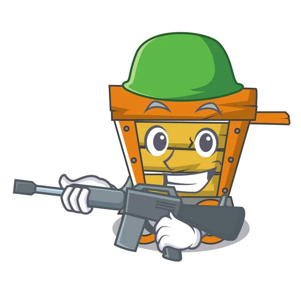 Ejército carro de madera personaje de dibujos animados — Vector de stock