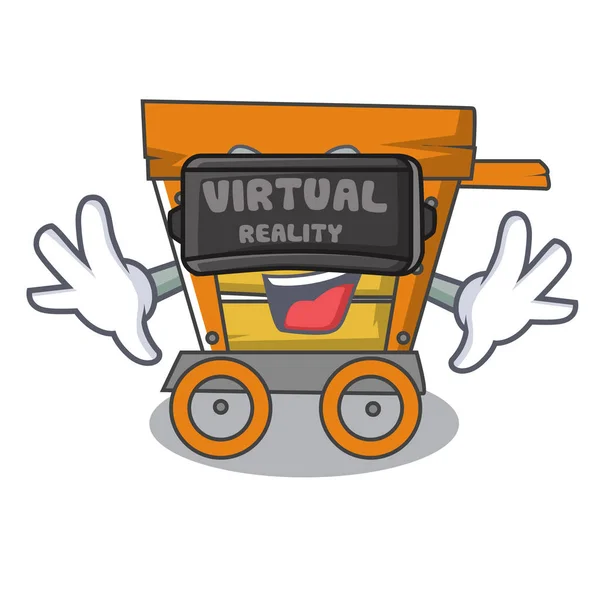 Carro de madera de realidad virtual mascota de dibujos animados — Vector de stock