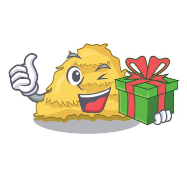 Hediye saman balya maskot karikatür vektör çizim ile