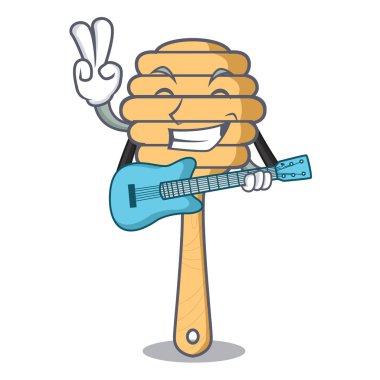 Gitar tatlım kaşık maskot karikatür vektör çizim ile